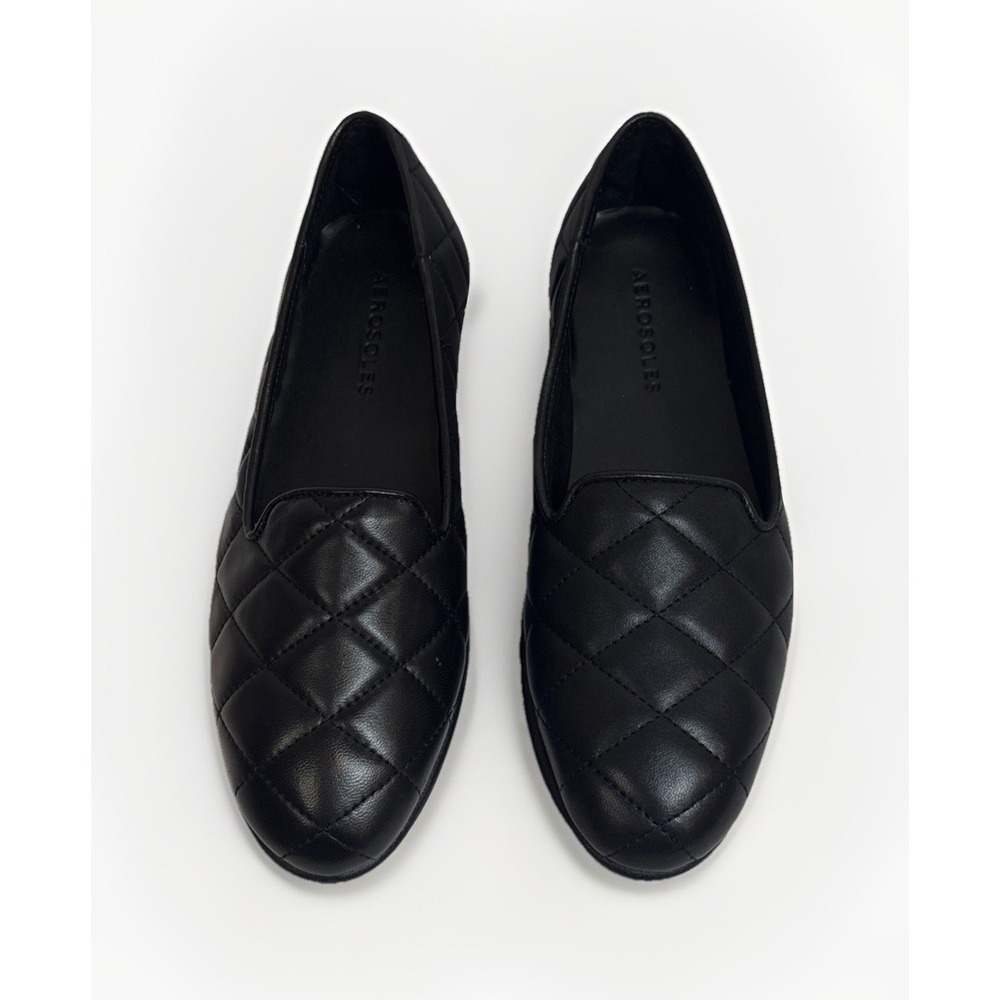 Aerosoles Betunia Black Quilted Leather Loafers Slip On Flats Women's Size 5.5